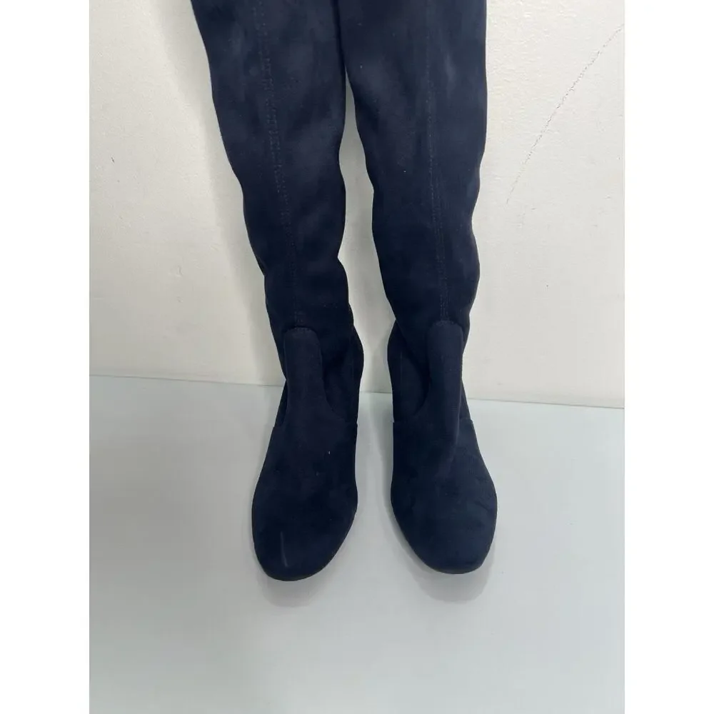 Stuart Weitzman Thigh-High Boots Heeled Navy Blue Suede Tie Women’s Size 5